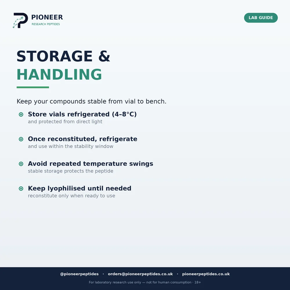 Storage conditions for lyophilised and reconstituted research peptides
